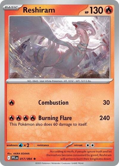 Pokémon card: Reshiram 017/094 from Phantasmal Flames (Rare), Fire type, front of card
