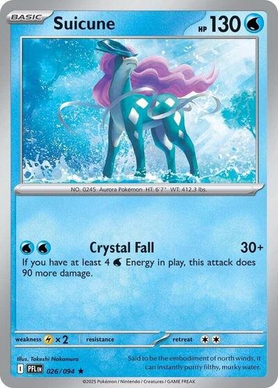 Pokémon card: Suicune 026/094 from Phantasmal Flames (Rare), Water type, front of card