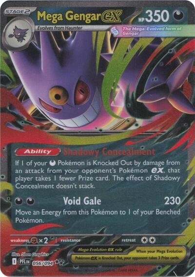 Pokémon card: Mega Gengar ex 056/094 from Phantasmal Flames (Double Rare), Darkness type, front of card