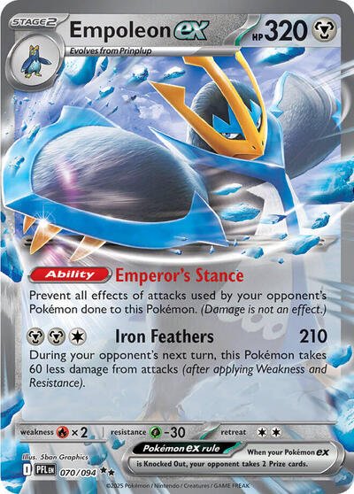 Pokémon card: Empoleon ex 070/094 from Phantasmal Flames (Double Rare), Metal type, front of card