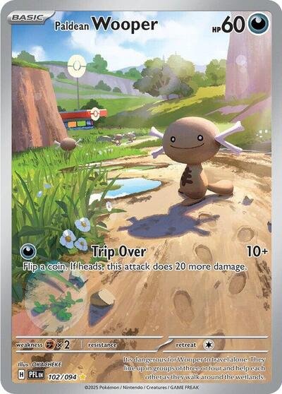 Pokémon card: Paldean Wooper 102/094 from Phantasmal Flames (Illustration Rare), Darkness type, front of card