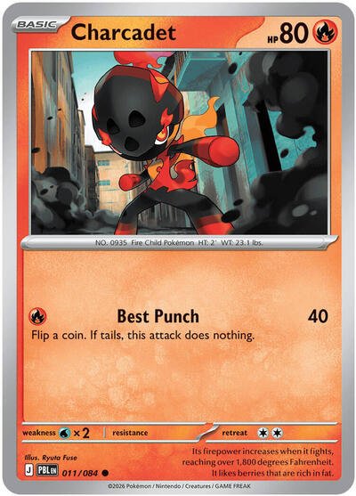 Pokémon card: Charcadet 011/084 from Pitch Black (Common), Fire type, front of card