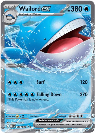 Pokémon card: Wailord ex 016/084 from Pitch Black (Double Rare), Water type, front of card