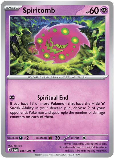 Pokémon card: Spiritomb 035/084 from Pitch Black (Rare), Psychic type, front of card