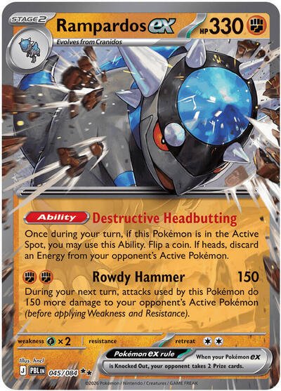 Pokémon card: Rampardos ex 045/084 from Pitch Black (Double Rare), Fighting type, front of card