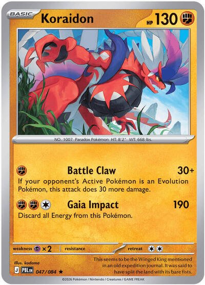 Pokémon card: Koraidon 047/084 from Pitch Black (Rare), Fighting type, front of card