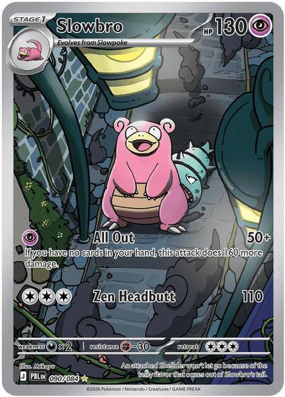 Pokémon card: Slowbro 090/084 from Pitch Black (Illustration Rare), Psychic type, front of card
