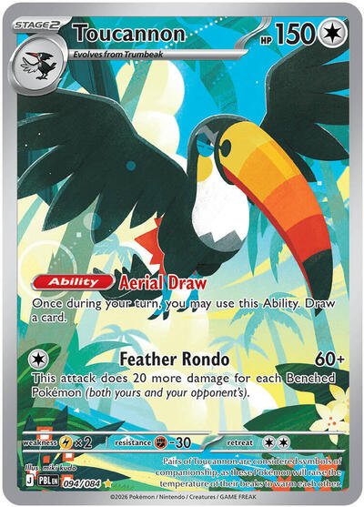 Pokémon card: Toucannon 094/084 from Pitch Black (Illustration Rare), Colorless type, front of card