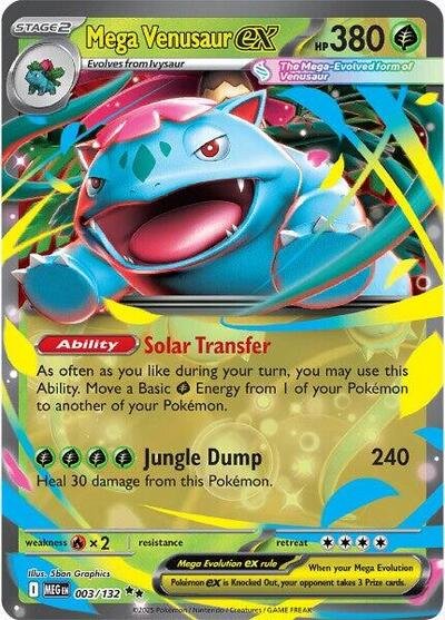 Pokémon card: Mega Venusaur ex 003/132 from Mega Evolution base set (Double Rare), Grass type, front of card