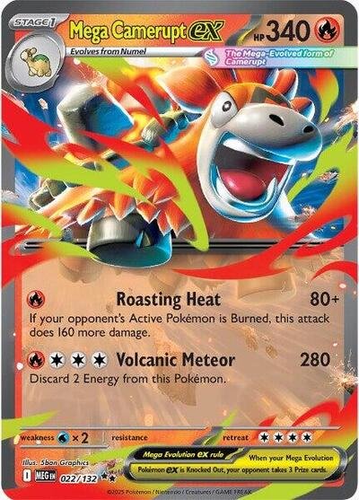 Pokémon card: Mega Camerupt ex 022/132 from Mega Evolution base set (Double Rare), Fire type, front of card