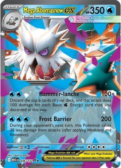 Pokémon card: Mega Abomasnow ex 036/132 from Mega Evolution base set (Double Rare), Water type, front of card