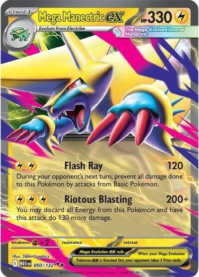 Pokémon card: Mega Manectric ex 050/132 from Mega Evolution base set (Double Rare), Lightning type, front of card