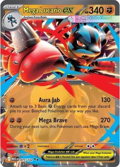 Pokémon card: Mega Lucario ex 077/132 from Mega Evolution base set (Double Rare), Fighting type, front of card