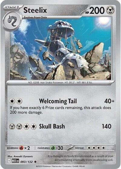 Pokémon card: Steelix 093/132 from Mega Evolution base set (Rare), Metal type, front of card