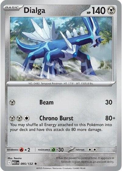Pokémon card: Dialga 095/132 from Mega Evolution base set (Rare), Metal type, front of card