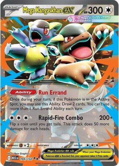 Pokémon card: Mega Kangaskhan ex 104/132 from Mega Evolution base set (Double Rare), Colorless type, front of card
