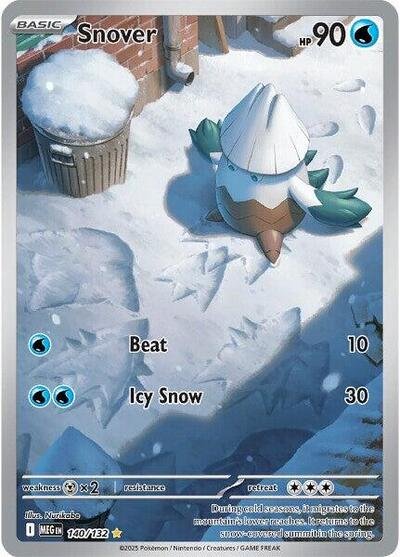 Pokémon card: Snover 140/132 from Mega Evolution base set (Illustration Rare), Water type, front of card