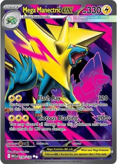 Pokémon card: Mega Manectric ex 158/132 from Mega Evolution base set (Ultra Rare), Lightning type, front of card