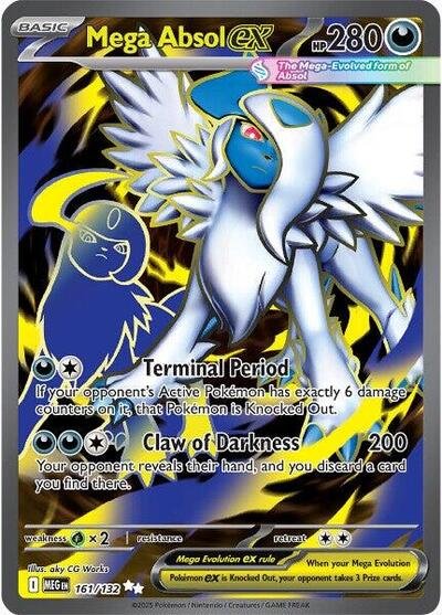 Pokémon card: Mega Absol ex 161/132 from Mega Evolution base set (Ultra Rare), Darkness type, front of card