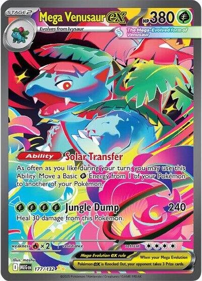 Pokémon card: Mega Venusaur ex 177/132 from Mega Evolution base set (Special Illustration Rare), Grass type, front of card