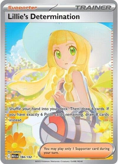 Pokémon card: Lillie's Determination 184/132 from Mega Evolution base set (Special Illustration Rare), front of card