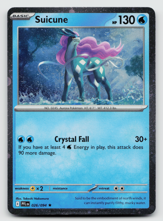Pokémon card: Suicune Rare (Cosmos Holofoil Promo) 026/094 from Phantasmal Flames (Rare), Water type, front of card