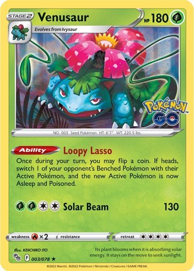 Pokémon card: Venusaur 003/078 from Pokemon GO (Holo Rare), Grass type, front of card