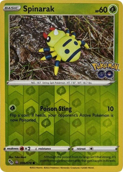 Pokémon card: Spinarak (Peelable Ditto) 006/078 from Pokemon GO (Common), Grass type, front of card