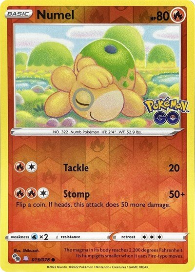 Pokémon card: Numel (Peelable Ditto) 013/078 from Pokemon GO (Common), Fire type, front of card