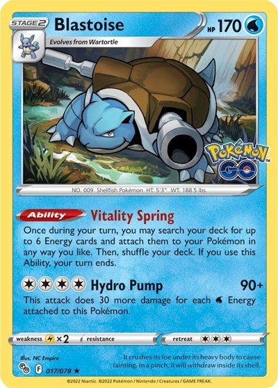 Pokémon card: Blastoise 017/078 from Pokemon GO (Holo Rare), Water type, front of card