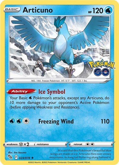 Pokémon card: Articuno 024/078 from Pokemon GO (Holo Rare), Water type, front of card