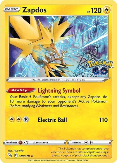 Pokémon card: Zapdos 029/078 from Pokemon GO (Holo Rare), front of card