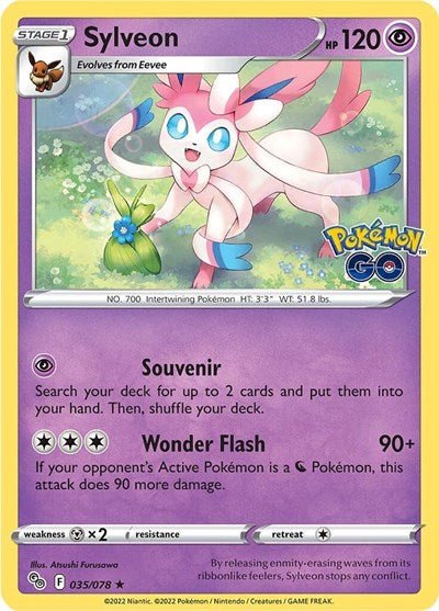 Pokémon card: Sylveon 035/078 from Pokemon GO (Holo Rare), Psychic type, front of card