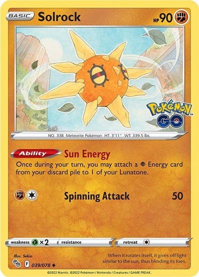 Pokémon card: Solrock 039/078 from Pokemon GO (Uncommon), Fighting type, front of card