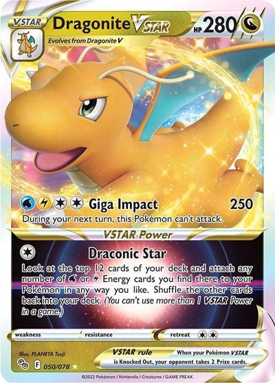 Pokémon card: Dragonite VSTAR 050/078 from Pokemon GO (Ultra Rare), Dragon type, front of card