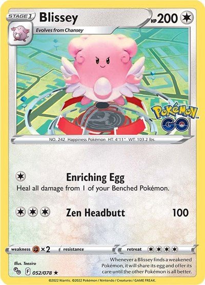 Pokémon card: Blissey 052/078 from Pokemon GO (Holo Rare), Colorless type, front of card