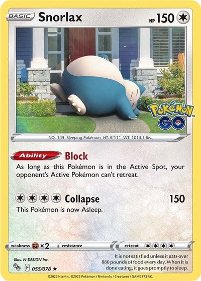 Pokémon card: Snorlax 055/078 from Pokemon GO (Holo Rare), Colorless type, front of card