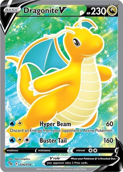 Pokémon card: Dragonite V (Full Art) 076/078 from Pokemon GO (Ultra Rare), Dragon type, front of card
