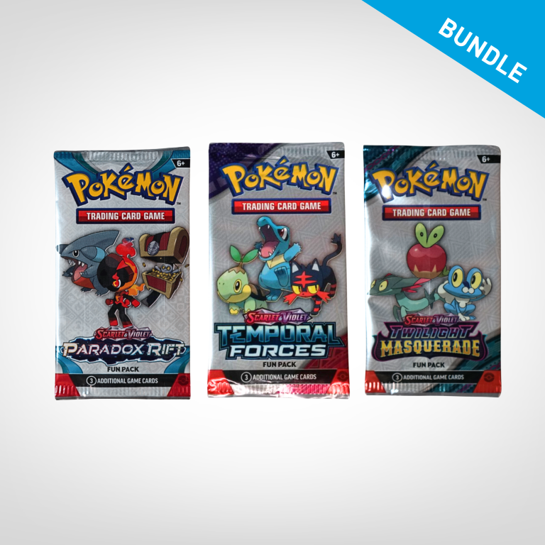 Pokémon TCG Scarlet & Violet 3-Card Fun Pack Bundle, sealed booster pack, front of box
