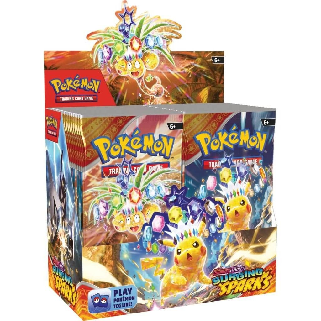 Pokémon TCG Scarlet & Violet—Surging Sparks Booster Box, sealed booster box, front of box