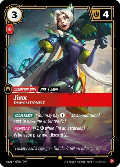 Riftbound card: Jinx - Demolitionist (Alternate Art) 030a/298 from Origins (Showcase), front of card