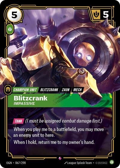 Riftbound card: Blitzcrank - Impassive 067/298 from Origins (Rare), front of card