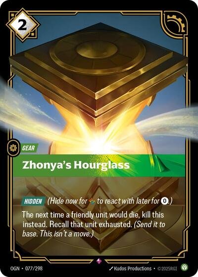 Riftbound card: Zhonya's Hourglass 077/298 from Origins (Rare), front of card