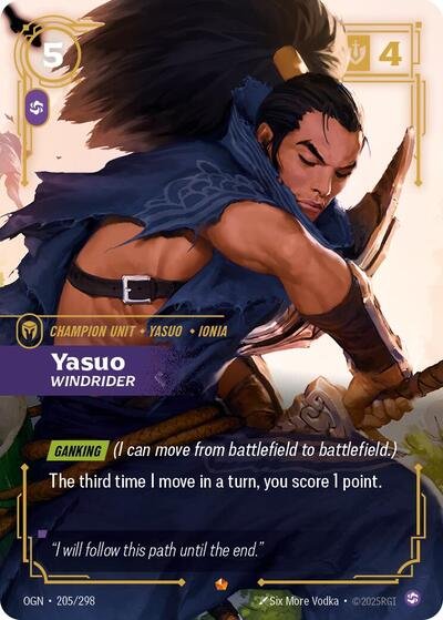 Riftbound card: Yasuo - Windrider 205/298 from Origins (Epic), front of card