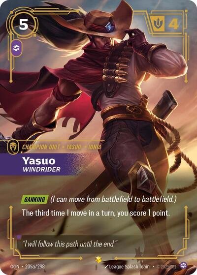 Riftbound card: Yasuo - Windrider (Alternate Art) 205a/298 from Origins (Showcase), front of card