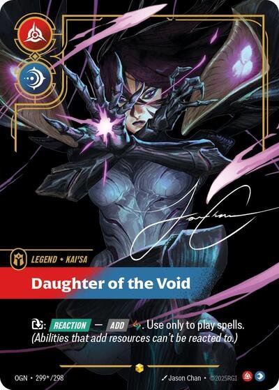 Riftbound card: 299*/298 Kai'Sa - Daughter of the Void (Signature) from Origins (Showcase), front of card