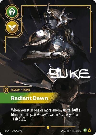 Riftbound card: 306*/298 Leona - Radiant Dawn (Signature) from Origins (Showcase), front of card