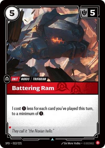 Riftbound card: Battering Ram 012/221 from Spiritforged (Uncommon), front of card