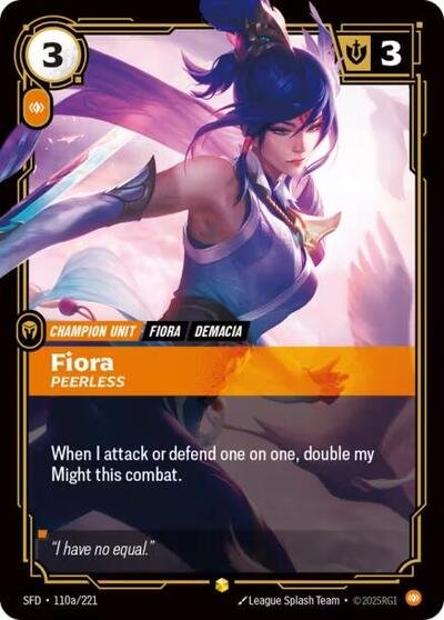 Riftbound card: Fiora - Peerless (Alternate Art) 110a/221 from Spiritforged (Showcase), front of card