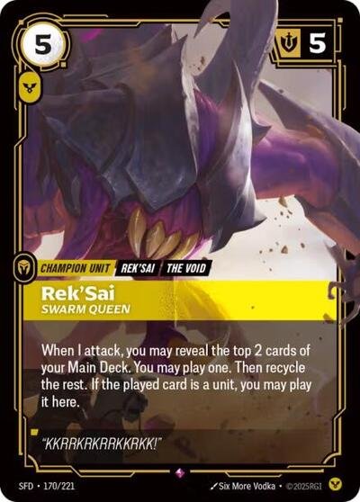 Riftbound card: Rek'Sai - Swarm Queen 170/221 from Spiritforged (Rare), front of card